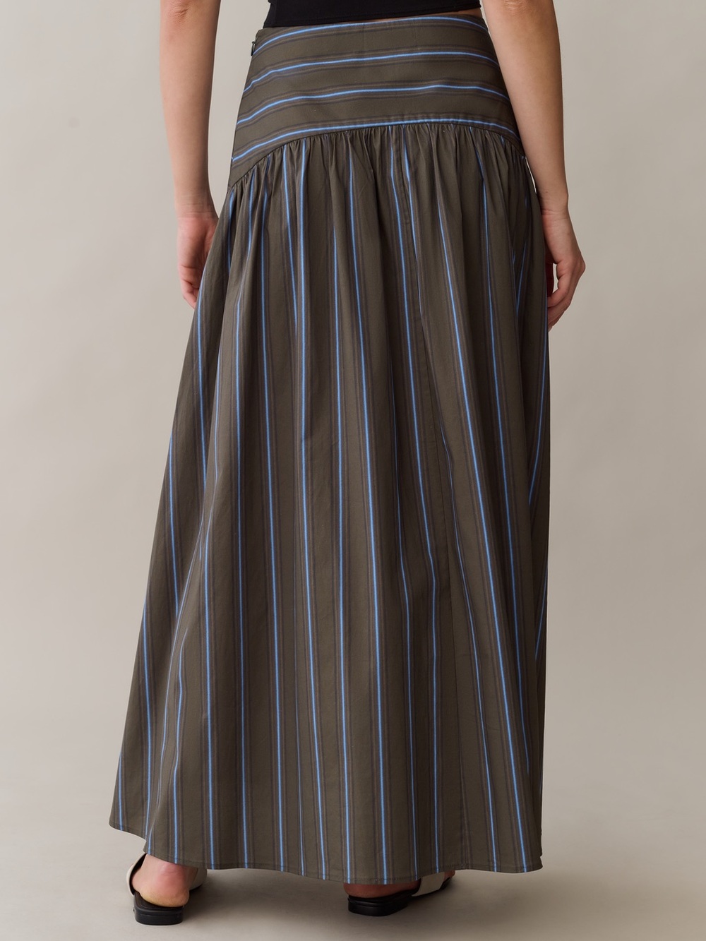 CAARA
Vashti Cotton Skirt Women’s Olive Stripe Maxi Skirt with Blue Pinstripesw
